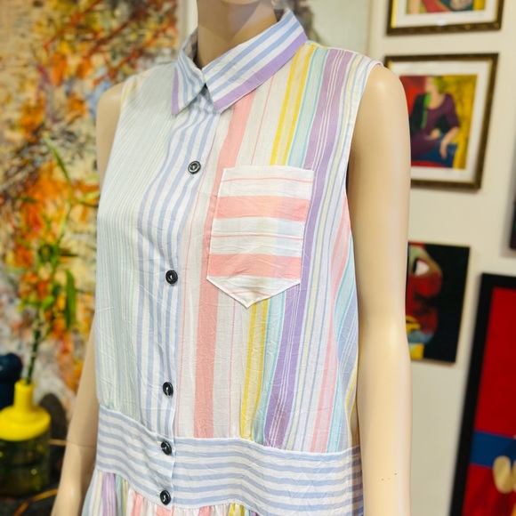 VINTAGE Charm Club Boho Midi Sleeveless Buttons Down Shirt Dress Size Large - Picture 4 of 16